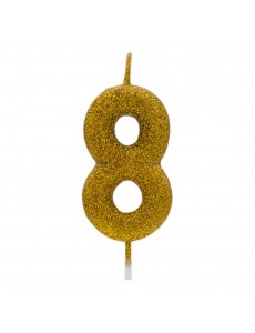 Vela Número 8 Dourado Glitter